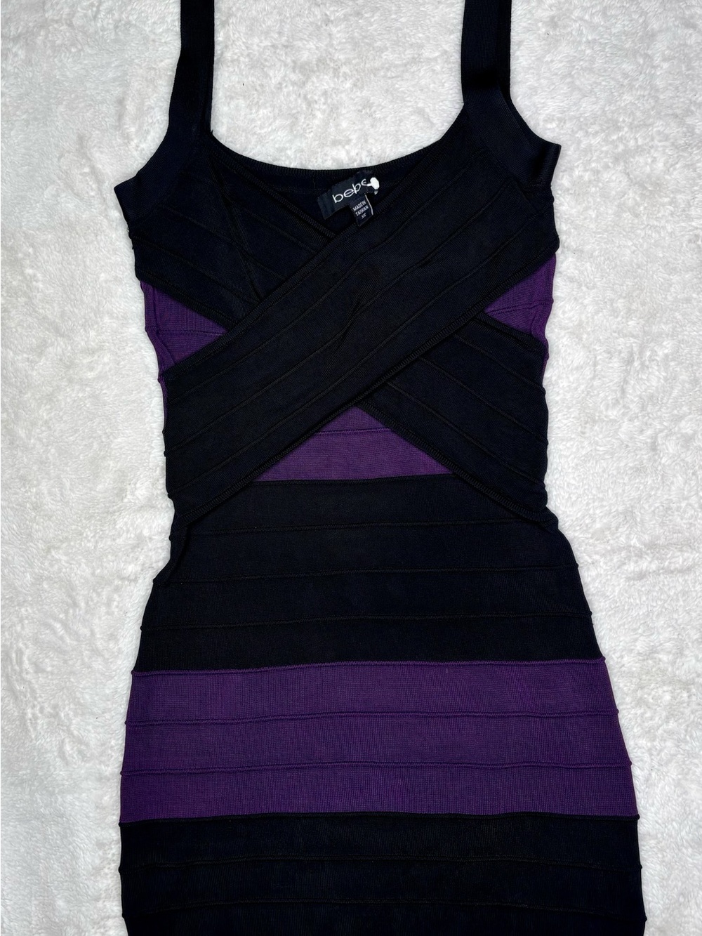 bebe Black and Purple Bodycon Mini Dress